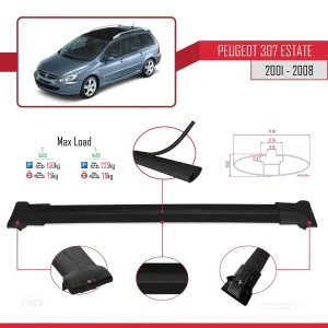 Peugeot 307 ESTATE 2001-2008 Arası ile uyumlu FLY Model Ara Atkı Tavan Barı SİYAH thumb 4