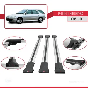 Peugeot 306 Estate 1997-2001 Arası ile uyumlu FLY Model Ara Atkı Tavan Barı GRİ 3 ADET BAR thumb 5