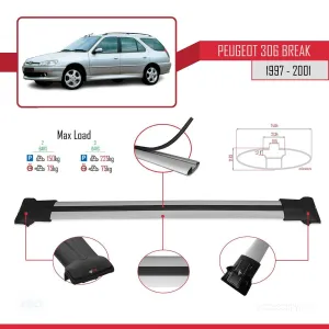 Peugeot 306 Estate 1997-2001 Arası ile uyumlu FLY Model Ara Atkı Tavan Barı GRİ thumb 4