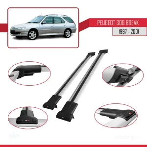 Peugeot 306 Estate 1997-2001 Arası ile uyumlu FLY Model Ara Atkı Tavan Barı GRİ thumb 5