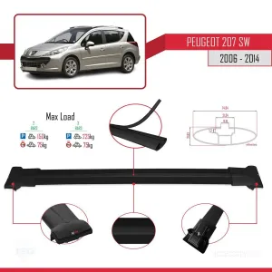 Peugeot 207 SW 2006-2014 Arası ile Uyumlu FLY Model Ara Atkı Tavan Barı SİYAH thumb 4