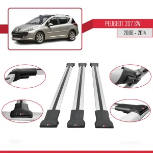 Peugeot 207 SW 2006-2014 Arası ile Uyumlu FLY Model Ara Atkı Tavan Barı GRİ 3 ADET BAR thumb 5