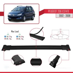 Peugeot 206 Estate 2002-2008 Arası ile uyumlu FLY Model Ara Atkı Tavan Barı SİYAH 3 ADET BAR thumb 4
