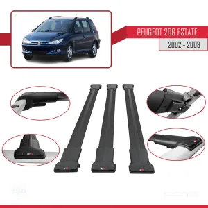 Peugeot 206 Estate 2002-2008 Arası ile uyumlu FLY Model Ara Atkı Tavan Barı SİYAH 3 ADET BAR thumb 5
