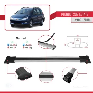 Peugeot 206 Estate 2002-2008 Arası ile uyumlu FLY Model Ara Atkı Tavan Barı GRİ 3 ADET BAR thumb 4