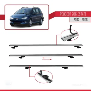 Peugeot 206 Estate 2002-2008 Arası ile uyumlu Basic Model Ara Atkı Tavan Barı GRİ 3 ADET thumb 5