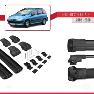 Peugeot 206 Estate 2002-2008 Arası ile uyumlu ACE-1 Ara Atkı Tavan Barı SİYAH thumb 5