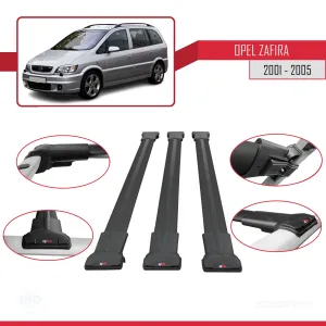 Opel Zafira 2001-2005 Arası ile uyumlu FLY Model Ara Atkı Tavan Barı SİYAH 3 ADET BAR thumb 5