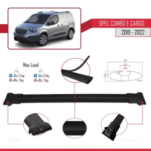Opel Combo (E) PANELVAN 2019-2022 Arası ile uyumlu FLY Model Ara Atkı Tavan Barı SİYAH 3 ADET BAR thumb 3