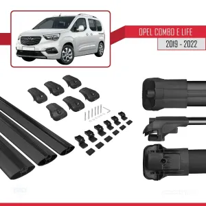 Opel Combo (E) PANELVAN 2019-2022 Arası ile uyumlu ACE-1 Ara Atkı Tavan Barı SİYAH 3 ADET BAR thumb 5
