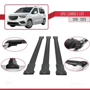 Opel Combo (E) Life PASSENGERVAN 2019-2023 Arası ile uyumlu FLY Model Ara Atkı Tavan Barı SİYAH 3 ADET BAR thumb 5