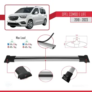 Opel Combo (E) Life PASSENGERVAN 2019-2023 Arası ile uyumlu FLY Model Ara Atkı Tavan Barı GRİ 3 ADET BAR thumb 4