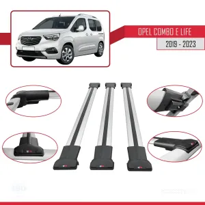 Opel Combo (E) Life PASSENGERVAN 2019-2023 Arası ile uyumlu FLY Model Ara Atkı Tavan Barı GRİ 3 ADET BAR thumb 5