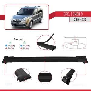 Opel Combo (D) 2012-2018 Arası ile uyumlu FLY Model Ara Atkı Tavan Barı SİYAH 3 ADET BAR thumb 4