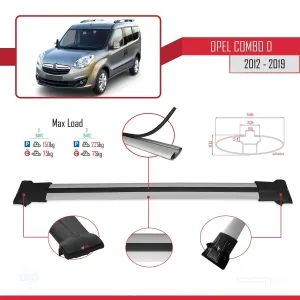 Opel Combo (D) 2012-2018 Arası ile uyumlu FLY Model Ara Atkı Tavan Barı GRİ thumb 4