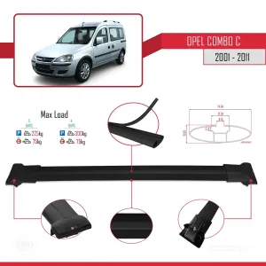 Opel Combo (C) 2001-2011 Arası ile uyumlu FLY Model Ara Atkı Tavan Barı SİYAH 3 ADET BAR thumb 4