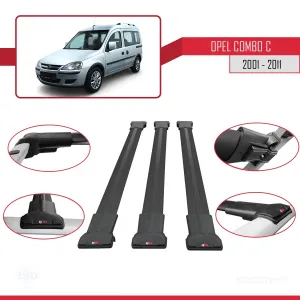 Opel Combo (C) 2001-2011 Arası ile uyumlu FLY Model Ara Atkı Tavan Barı SİYAH 3 ADET BAR thumb 5