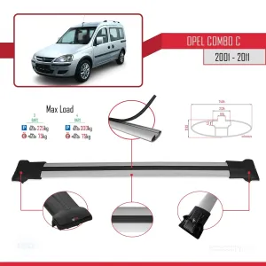 Opel Combo (C) 2001-2011 Arası ile uyumlu FLY Model Ara Atkı Tavan Barı GRİ 4 ADET BAR thumb 4