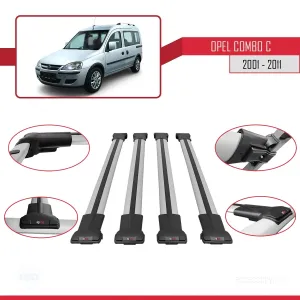 Opel Combo (C) 2001-2011 Arası ile uyumlu FLY Model Ara Atkı Tavan Barı GRİ 4 ADET BAR thumb 5