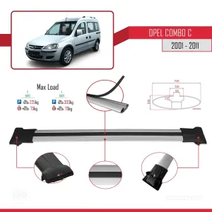 Opel Combo (C) 2001-2011 Arası ile uyumlu FLY Model Ara Atkı Tavan Barı GRİ 3 ADET BAR thumb 4