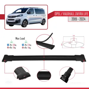 Opel / Vauxhall Zafira Life 2019 ve Sonrası ile uyumlu FLY Model Ara Atkı Tavan Barı SİYAH thumb 5