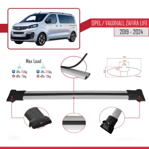 Opel / Vauxhall Zafira Life 2019 ve Sonrası ile uyumlu FLY Model Ara Atkı Tavan Barı GRİ thumb 5