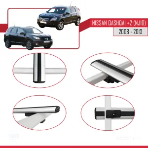 Nisssan Qashqai +2 (NJ10) 2008-2013 Arası ile uyumlu Basic Model Ara Atkı Tavan Barı GRİ 3 ADET thumb 4