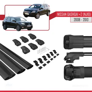 Nisssan Qashqai +2 (NJ10) 2008-2013 Arası ile uyumlu ACE-1 Ara Atkı Tavan Barı SİYAH 3 ADET BAR thumb 5