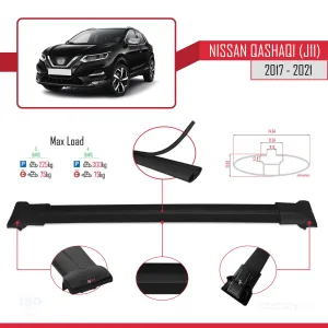 Nissan Qashqai 2017-2021 Arası ile Uyumlu FLY Model Ara Atkı Tavan Barı SİYAH 3 ADET BAR thumb 4