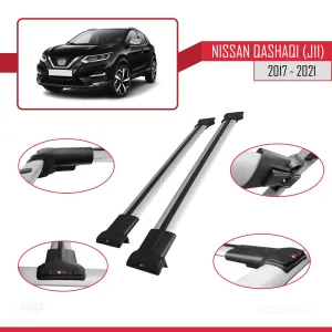 Nissan Qashqai 2017-2021 Arası ile uyumlu FLY Model Ara Atkı Tavan Barı GRİ thumb 5