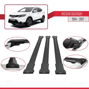 Nissan Qashqai 2014-2017 Arası ile Uyumlu FLY Model Ara Atkı Tavan Barı SİYAH 3 ADET BAR thumb 5