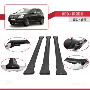 Nissan Qashqai 2010-2014 Arası ile Uyumlu FLY Model Ara Atkı Tavan Barı SİYAH 3 ADET BAR thumb 5
