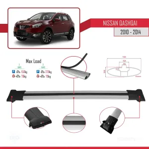 Nissan Qashqai 2010-2014 Arası ile uyumlu FLY Model Ara Atkı Tavan Barı GRİ thumb 4