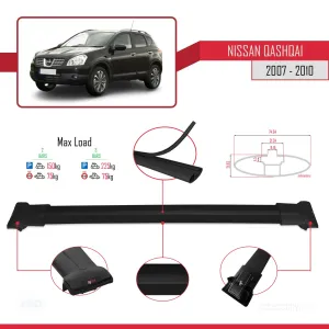 Nissan Qashqai 2007-2010 Arası ile uyumlu FLY Model Ara Atkı Tavan Barı SİYAH thumb 4