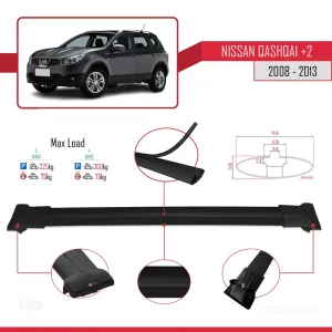 Nissan Qashqai +2 2008-2013 Arası ile uyumlu FLY Model Ara Atkı Tavan Barı SİYAH 3 ADET BAR thumb 4