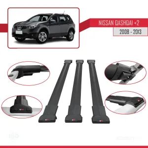 Nissan Qashqai +2 2008-2013 Arası ile uyumlu FLY Model Ara Atkı Tavan Barı SİYAH 3 ADET BAR thumb 5