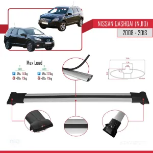 Nissan Qashqai +2 2008-2013 Arası ile uyumlu FLY Model Ara Atkı Tavan Barı GRİ thumb 4