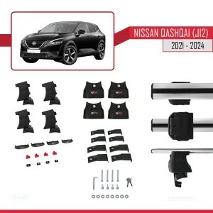 Nissan Qashqai (J12) 2021 ve Sonrası ile uyumlu ACE-4 Ara Atkı Tavan Barı GRİ thumb 4