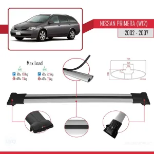 Nissan Primera (W12) 2002-2007 Arası ile Uyumlu FLY Model Ara Atkı Tavan Barı GRİ thumb 4