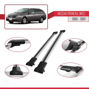 Nissan Primera (W12) 2002-2007 Arası ile Uyumlu FLY Model Ara Atkı Tavan Barı GRİ thumb 5