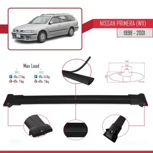 Nissan Primera (W11) 1998-2001 Arası ile Uyumlu FLY Model Ara Atkı Tavan Barı SİYAH 3 ADET BAR thumb 4