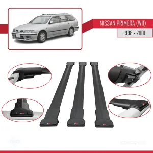 Nissan Primera (W11) 1998-2001 Arası ile Uyumlu FLY Model Ara Atkı Tavan Barı SİYAH 3 ADET BAR thumb 5