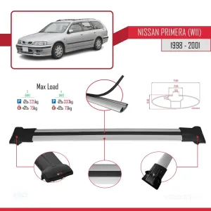 Nissan Primera (W11) 1998-2001 Arası ile Uyumlu FLY Model Ara Atkı Tavan Barı GRİ 3 ADET BAR thumb 4