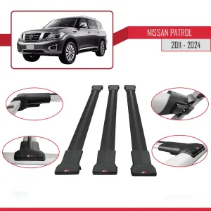 Nissan Patrol Y62 2011 ve Sonrası ile uyumlu FLY Model Ara Atkı Tavan Barı SİYAH 3 ADET BAR thumb 5