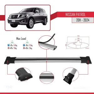 Nissan Patrol Y62 2011 ve Sonrası ile Uyumlu FLY Model Ara Atkı Tavan Barı GRİ thumb 4