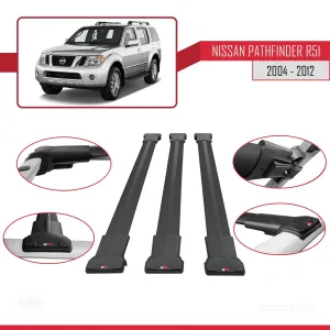 Nissan Pathfinder (R51) 2004-2012 Arası ile Uyumlu FLY Model Ara Atkı Tavan Barı SİYAH 3 ADET BAR thumb 5