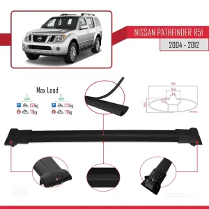 Nissan Pathfinder (R51) 2004-2012 Arası ile uyumlu FLY Model Ara Atkı Tavan Barı SİYAH thumb 4