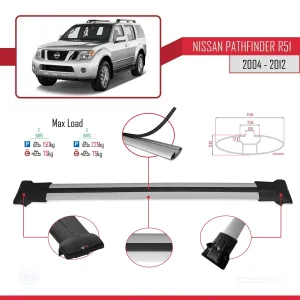 Nissan Pathfinder (R51) 2004-2012 Arası ile uyumlu FLY Model Ara Atkı Tavan Barı GRİ thumb 4