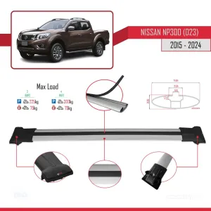 Nissan NP300 (D23) 2015 ve Sonrası ile Uyumlu FLY Model Ara Atkı Tavan Barı GRİ 3 ADET BAR thumb 4