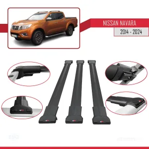 Nissan Navara 2014 ve Sonrası ile Uyumlu FLY Model Ara Atkı Tavan Barı SİYAH 3 ADET BAR thumb 5